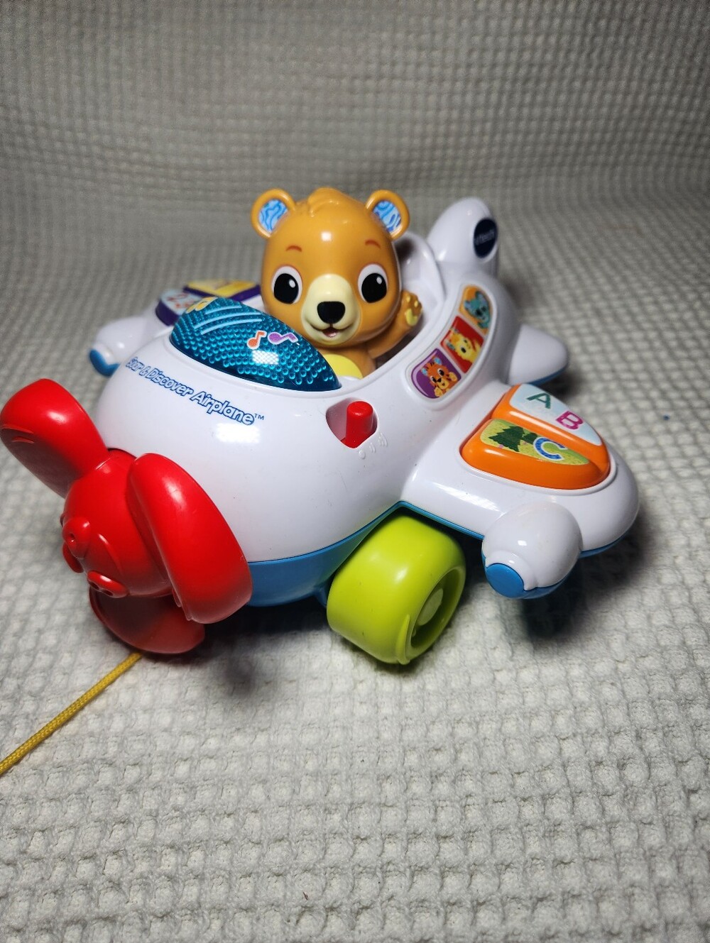 Educational Pull-Along Airplane Toy with Yellow Bear